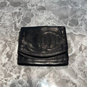 Chanel black compact leather wallet